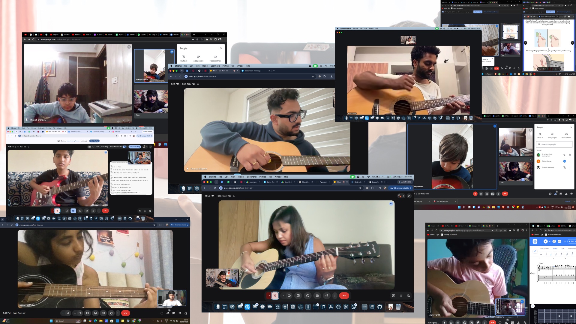 Collage of Jam And Play students attending live online guitar lessons in India
