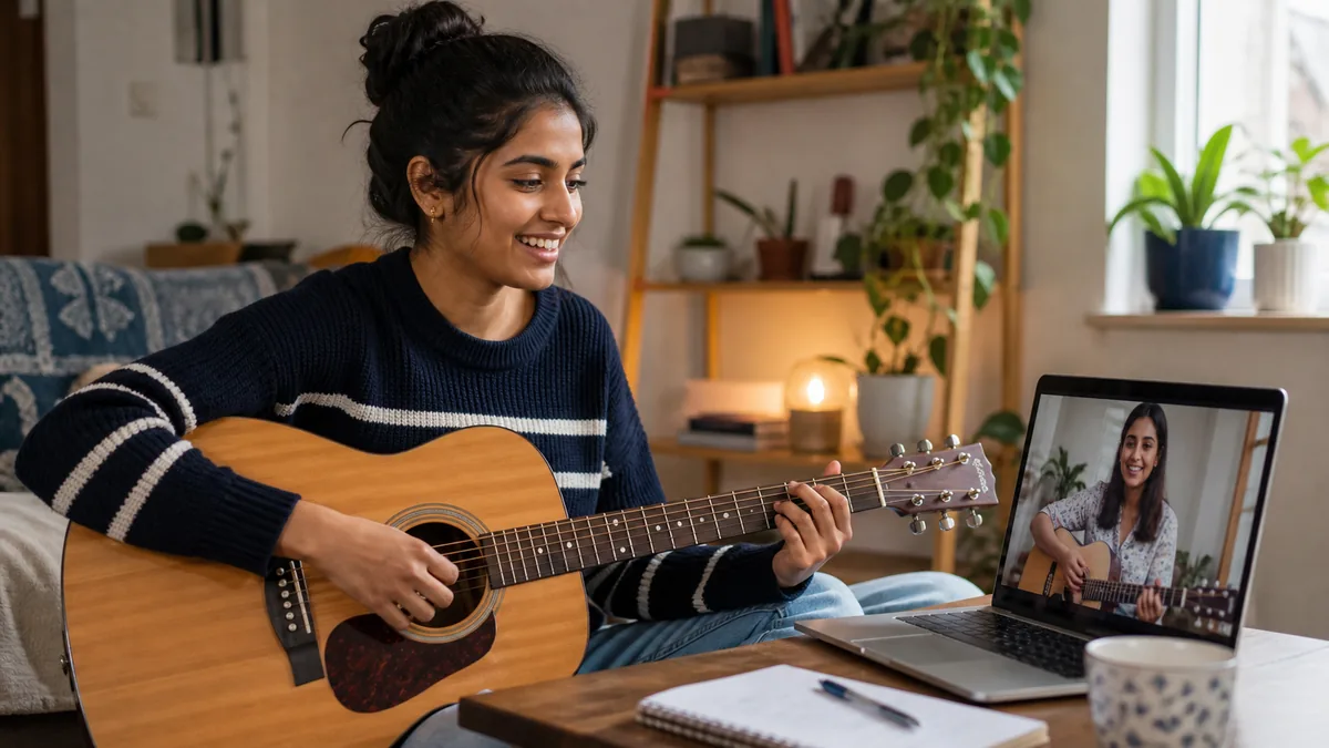 NRI student learning Bollywood songs on guitar online