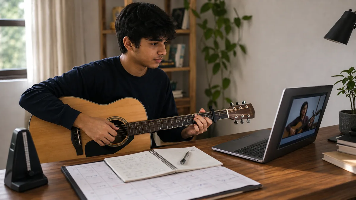 Beginner planning regular online guitar lessons and practice