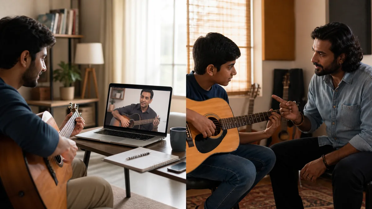 Online guitar lesson compared with an in-person lesson